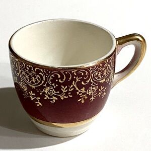 ESTATE VTG DEMITASSE TEA CUP ARISTOCRAT SALEM CHINA 23k GOLD BURGUNDY MAROON